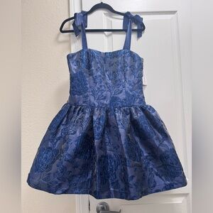 Alice + Olivia Maryann Tie-Shoulder Drop-Waist Formal Mini Dress Midnight Blue